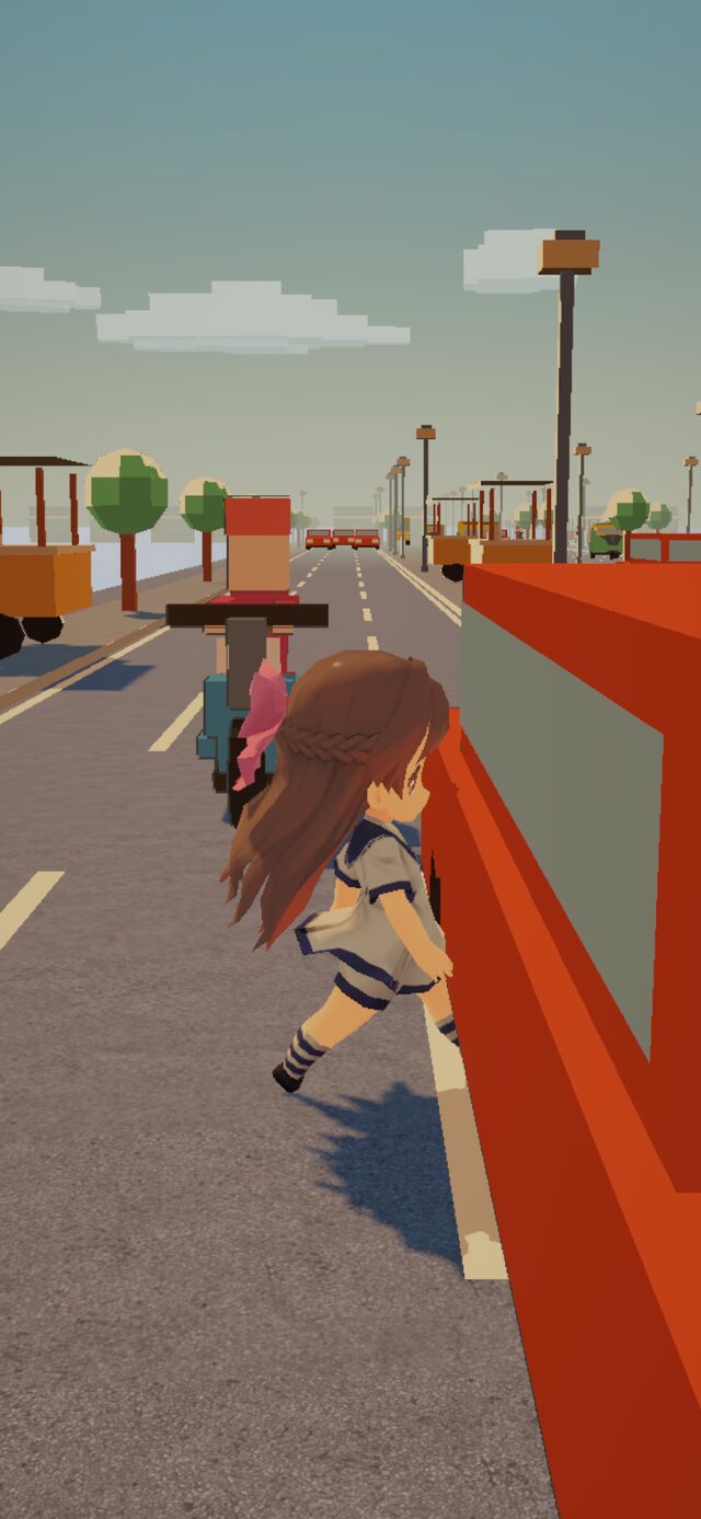 Road Crossing Challenge gameplay: Mika crossing a busy road between a truck and a scooter